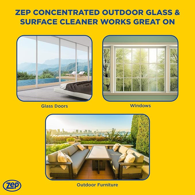 Zep Hose End Outdoor Glass and Surface Cleaner - 32 oz (Case of 6) - U49910 - Easy-To-Use, Attach and Spray for A Streak-Free Shine