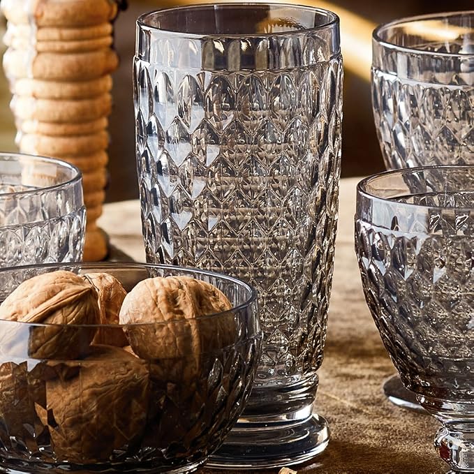 Villeroy & Boch Boston Smoke Crystal Highball Glasses, Set of 4 | Crystal glass highball glasses in smoke gray, dishwasher safe, set of 4, a moody bar cart accessory