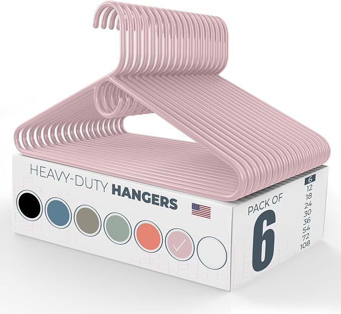 Heavy Duty Clothes Hangers 6 Pack – Made in the USA – 8lb Capacity Plastic Hangers for Adult Clothing – Durable for Pants, Coats, Jackets, or Jeans – Pink