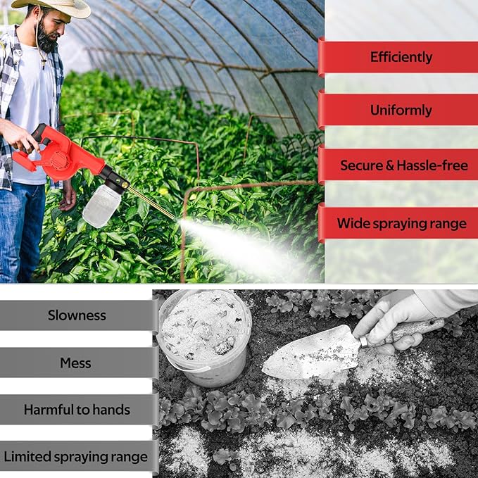 Rozlchar Electric Diatomaceous Earth Duster Compatible for Milwaukee 18V Battery(Tool Only), 1L Capacity Garden Powder Sprayer with 7.5″ Nozzle, Leaf Blower Replacement, Farm & Coop Applicator