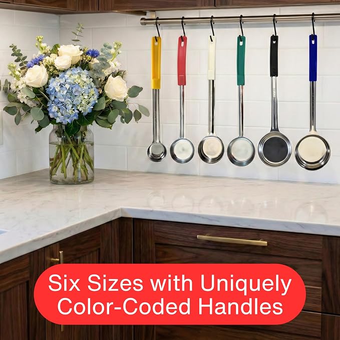 3 oz Solid Stainless Steel Portion Control Ladle Spoon | Commercial-Grade Spoodle for Portioning & Serving - Soups, Sauces & Buffet Service. Color-Coded by Size. Dishwasher Safe.