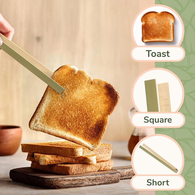 BambooMN 6.3" Mini Bamboo Disposable Tongs - Toast Tongs - 10 Pieces
