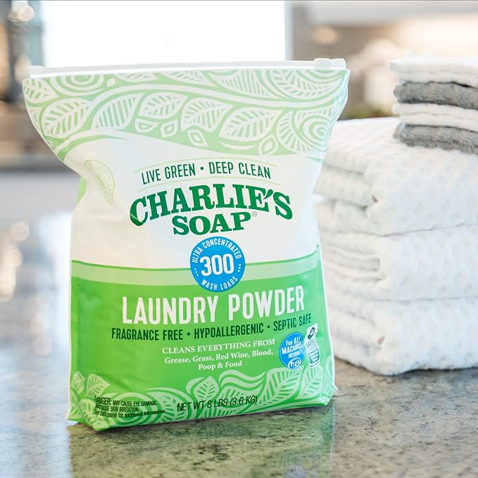 Charlie’s Soap Laundry Powder (300 Loads, 2 Pack) Hypoallergenic Deep Cleaning Washing Powder Detergent – Eco-Friendly, Safe, and Effective