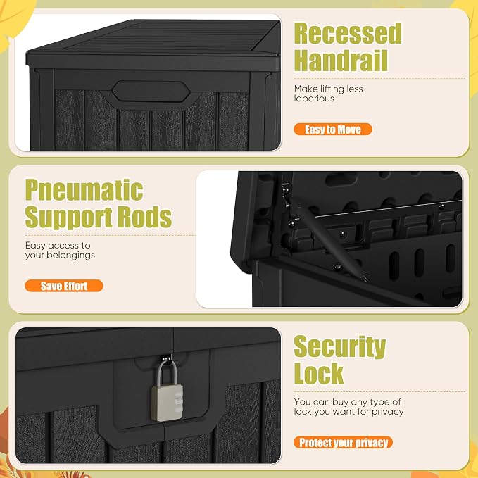 Devoko HDPE 240 Gallon Deck Box Double-Wall with Divider | Large Outdoor Storage Box Side Handles, Waterproof and Lockable for Patio Furniture, Garden, Pool