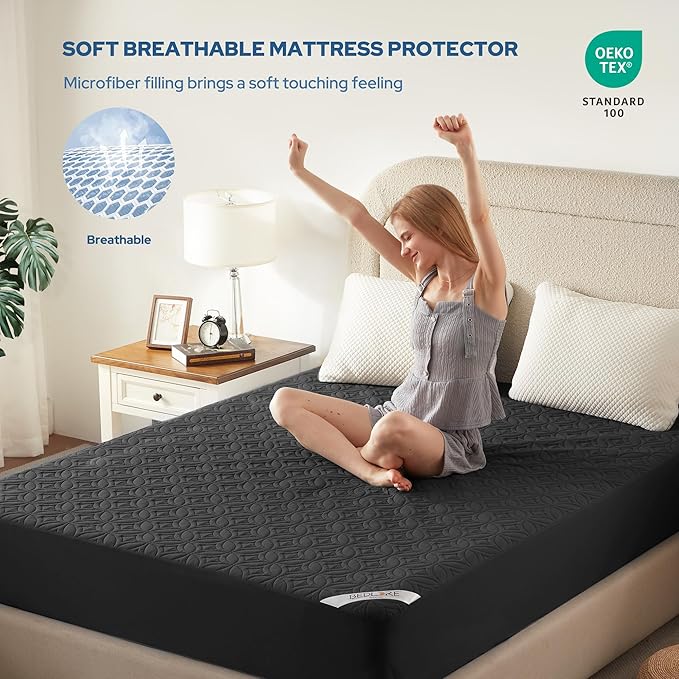 BEDLORE Waterproof Mattress Protector, California King Size Mattress Pad with Deep Pocket 6"-18" Depth, Soft Noiseless Dirt-Proof Bed Mattress Cover Washable for Home, Bedroom, Hotel (Black)