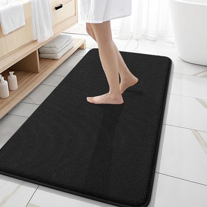 OLANLY Memory Foam Bathroom Runner Rugs 47x20, Absorbent Long Mat, Black | Soft Quick Dry Bath Mat Rugs, Non-Slip, Machine Washable Mat for Bathroom Floor, Tub and Shower, Home Decor Accessories
