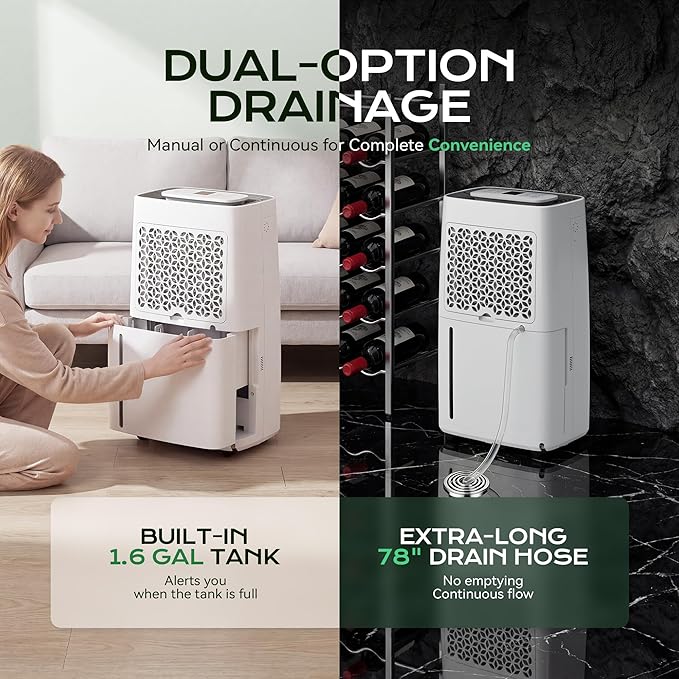 Tehanld 80-Pint Dehumidifier for Basement With Drain Hose, Compressor Dehumidifier for 5000 Sq Ft, Efficient Humidity Control,Ideal for Home, Garage, Large Room, Attic, Bathroom