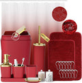 XLHOMO Burgundy Bathroom Accessories Set with Shower Curtain and Rugs, Dark Red Bathroom Accessories with Trash Can,Toothbrush Holder and Cup,Soap Dispenser,Tray,Soap Dish,Toilet Brush,Qtip Holders