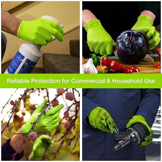 1st Choice Green 6 mil Nitrile Disposable Gloves Diamond Grip Medium 100 | Bulk Purchasing Options, Medium Duty Gloves for Mechanics, Business, and Household Tasks, Food Safe and Chemical Resistant