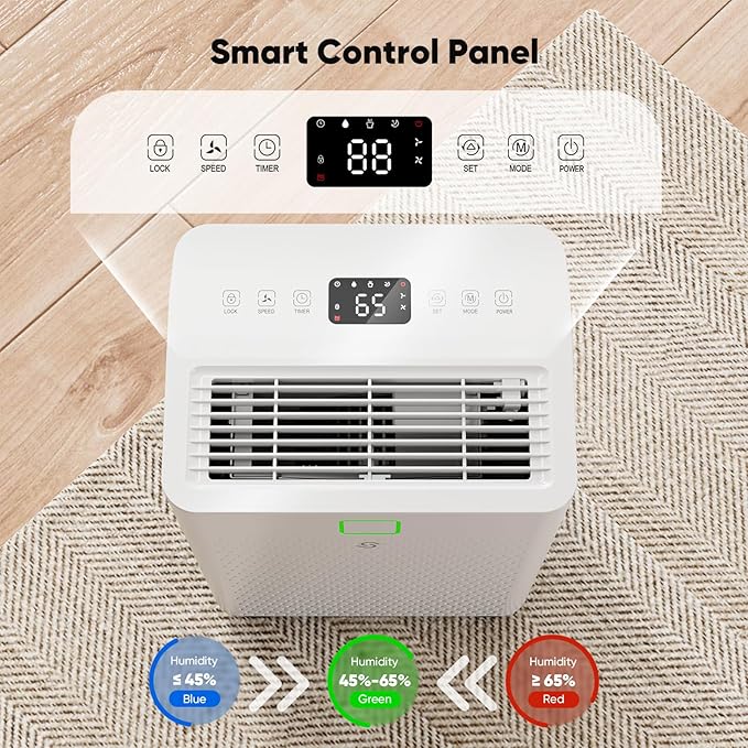 HUMILABS 1600 sq. ft. Dehumidifier for Basement, 21 Pint Dehumidifier for Home with Drain Hose, Auto Modes, 24H Timer, Child Lock, 37dB. Ideal for Bathrooms, Basements, and Large Rooms.