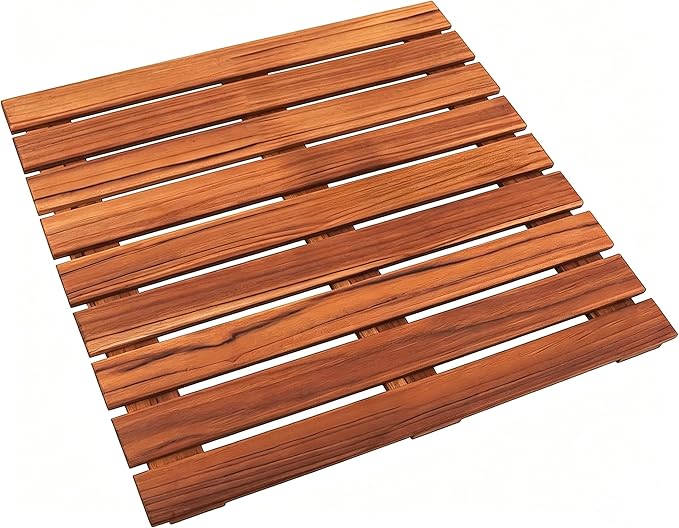 VaeFae Teak Shower Mat, Non-Slip Bath Mat, Luxury Spa Mat, Wooden Mat for Bathtub, 20 x 20 in