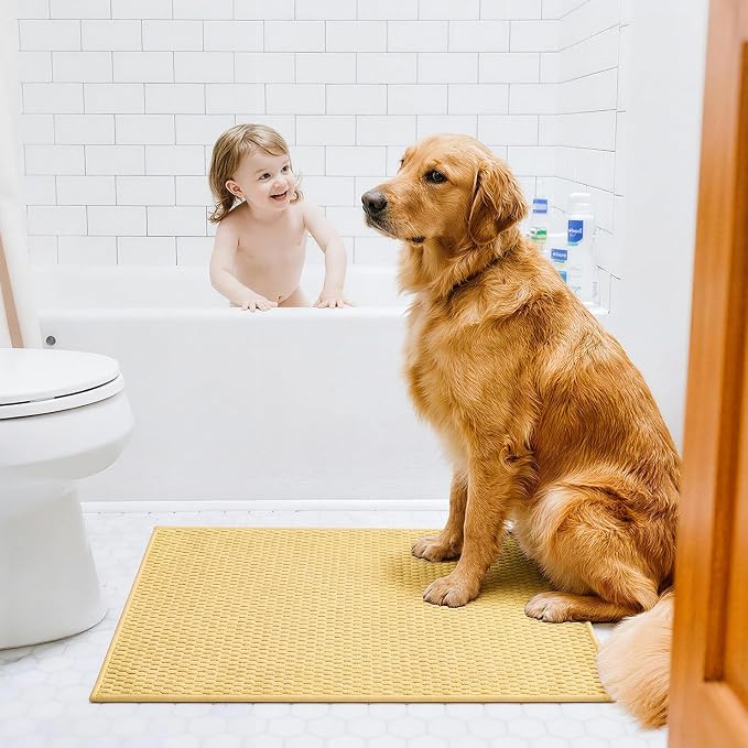 Triohero Bathroom Runner Rug, Long Bath Mat Washable Thin Quick Dry Low Pile Bathroom Runner Rugs 24 x 60 Non Slip, Yellow 24"x60"