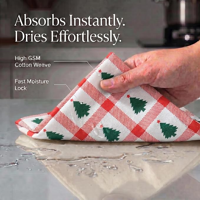 Urban Villa Kitchen Towel Cotton Dish Towel 20”x30” (Set of 6) Christmas Tree