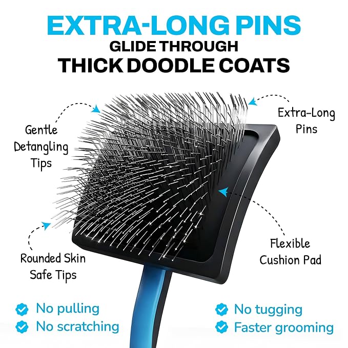 The Doodle Brush Grooming Kit, Slicker Dog Brush and Finishing Comb Set, Detangler & Dematting Grooming Tools for Dogs, Extra Long Pin Slicker & Metal Comb for Goldendoodle, Cockapoo, Cavapoo, Poodle