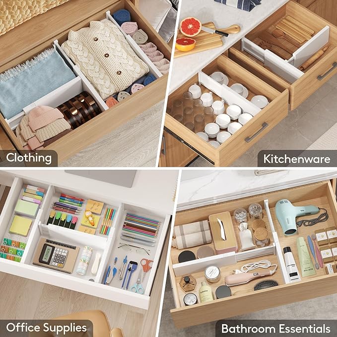 Lifewit 9 Pack 5" High Drawer Dividers 34-56cm/13.5-22" Adjustable Drawer Organizer for Clothes/Utensils, Expandable Drawer Separator in Dresser/Kitchen/Bedroom/Office Organization & Storage White