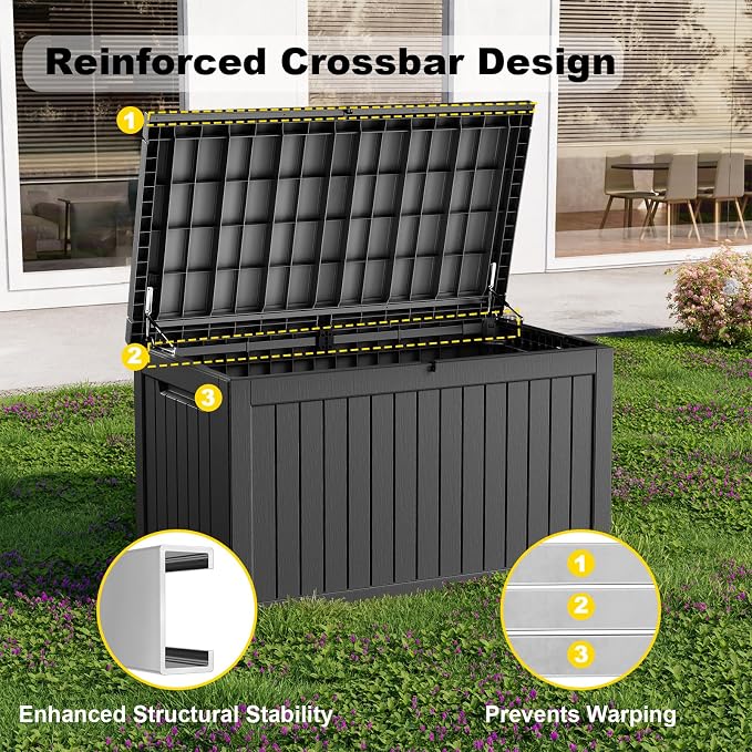 DRATO 280 Gallon Deck Boxes Outdoor Waterproof, Lockable Outdoor Storage Box for Patio Furniture Pool Supplies Garden Tools, Weatherproof Resin Storage Box for Backyard (Black, 280 Gallon)