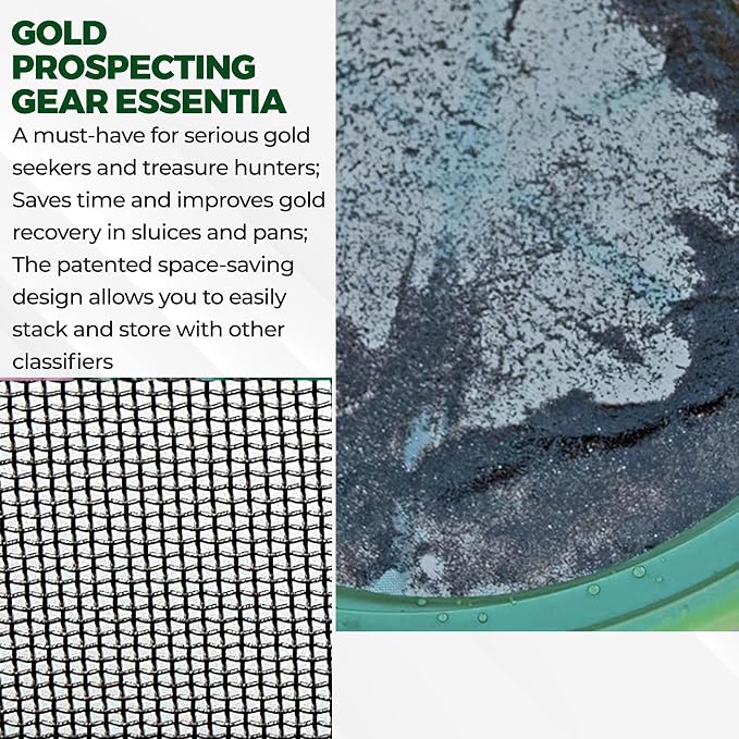 SE 13.25 Inch Wide Stackable Classifier Gold Prospecting Pan - 1/50 Inch Stainless Steel Mesh Sifting Pan, Green