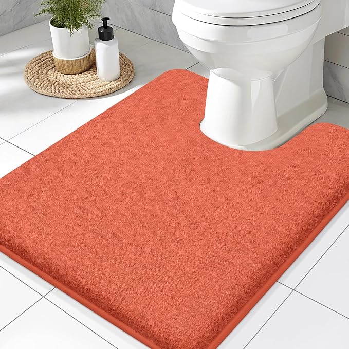 Smiry Memory Foam Toilet Rugs U-Shaped 24x20, Extra Soft Absorbent Non-Slip Contour Bathroom Rugs, Machine Washable Bath Mats for Toilet, Coral
