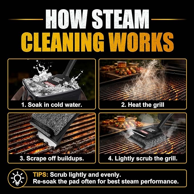 GRILLART Grill Brush Bristle Free, SteamWizards [Safe & Efficient] Grill Cleaner Brush for All Grill Grates, Replaceable Pad BBQ Grill Brush for Outdoor Grill, Grill Accessories, Gifts for Men/Dad