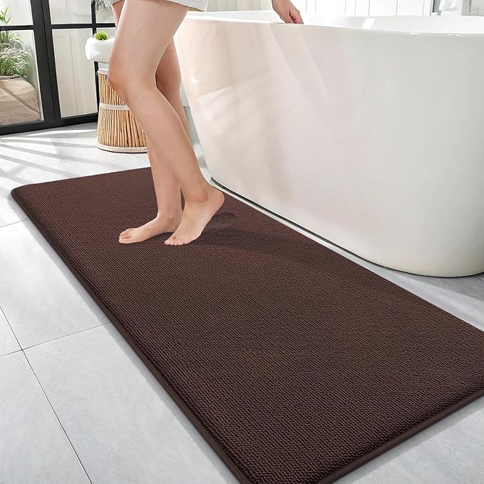 OLANLY Memory Foam Bathroom Runner Rugs 47x17, Absorbent Long Mat, Brown | Soft Quick Dry Bath Mat Rugs, Non-Slip, Machine Washable Mat for Bathroom Floor, Tub and Shower, Home Decor Accessories