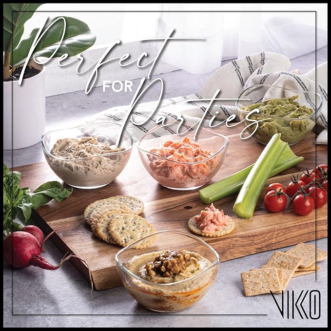 Vikko Dessert Bowls - Set of 12 Small Glass Ice Cream Bowls, 7 Ounce, Microwave and Dishwasher Safe
