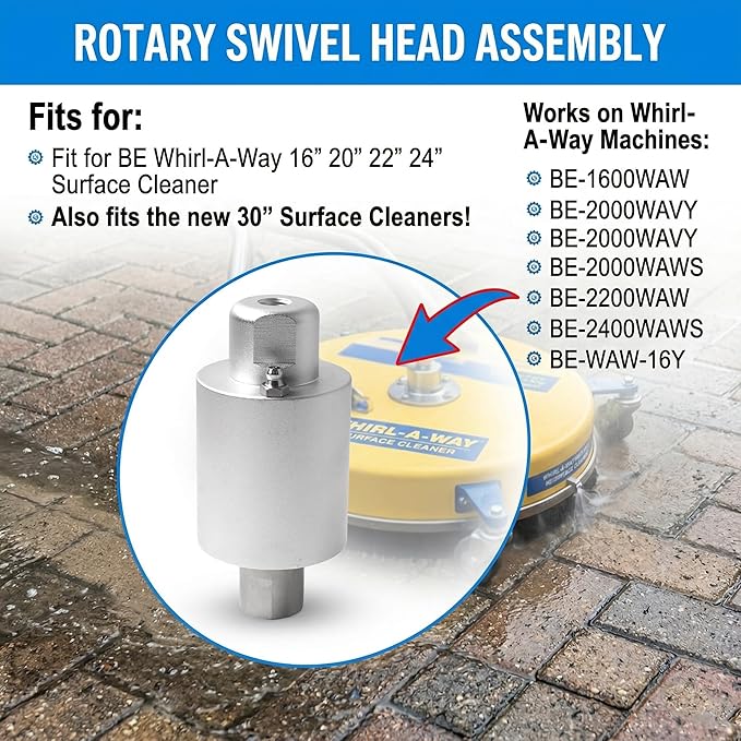 Surface Pressure Component for Torque Signal Monitoring - Swivel Head Assembly Compatible with BE Whirl-A-Way 16"-30" Cleaners - Replaces 85.790.004 85.403.007 85.403.010-4000 PSI 8 GPM