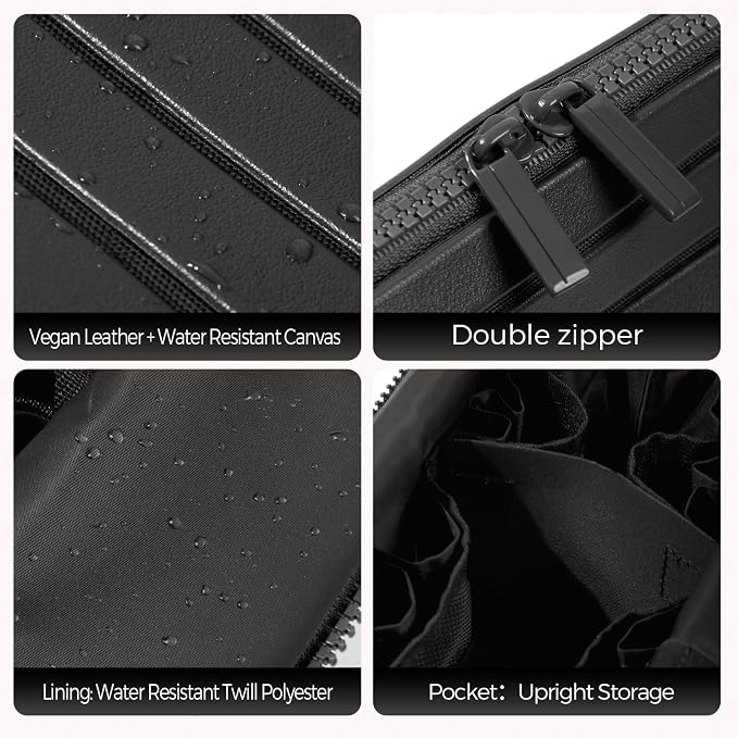 Travel Makeup Organizer Bag with Fold-Down Design and Adjustable Dividers, 27 Pockets & 3 Brush Storage Holders, Large Capacity Cosmetic Bags Toiletry Case- Black