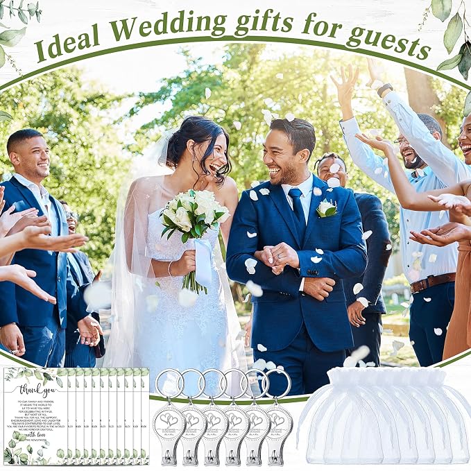 Fulmoon Wedding Multi Function Bottle Opener Nail Clipper Wedding Favors Brewery Cards White Organza Bags for Party Supplies Gift Souvenir Guests Men Women(100 Sets)