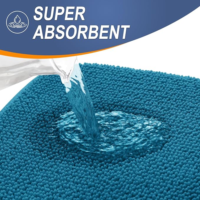 OLANLY Memory Foam Bathroom Rugs 30x20, Absorbent Bath Mat, Peacock Blue | Soft Quick Dry Bath Rugs Mats, Non-Slip, Machine Washable Carpet for Bathroom Floor, Tub and Shower, Home Decor Accessories