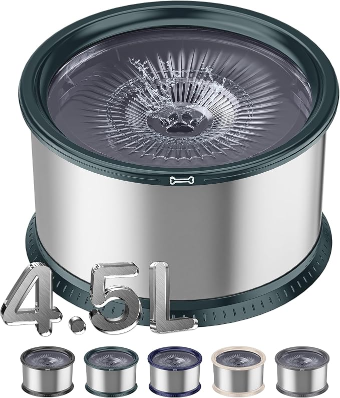 4.5L Stainless Steel Dog Water Bowl, No Spill Water Bowl for Dogs | Large Capacity, Slow Drinking Feeder, Splash Proof, with Anti-Slip Mat, Dishwasher Safe, Sturdy, Suitable for Mess Drinkers