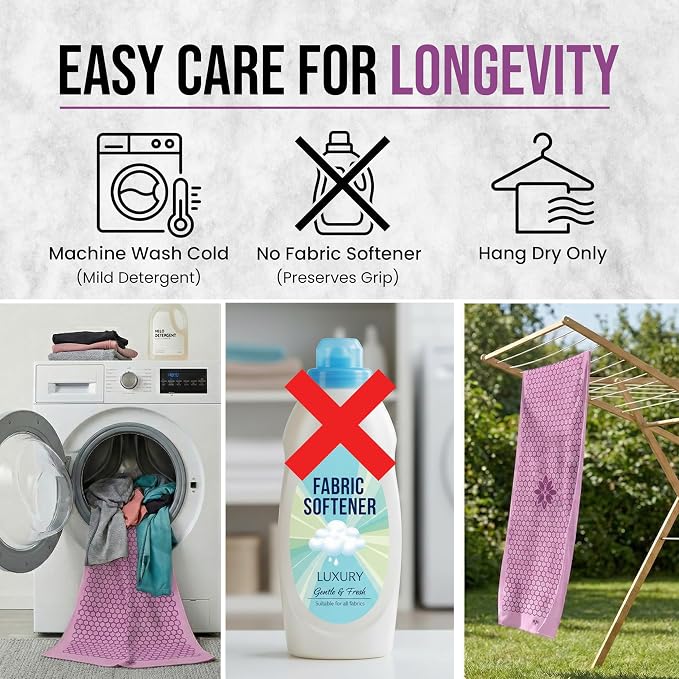 Clever Yoga Hot Yoga Mat Towel – Non-Slip Grip for Hot Yoga, Sweat Absorbent, Honeycomb Silicone Grip, Stays Flat – Ideal for Pilates, Travel, Washable & Lightweight - Lilac