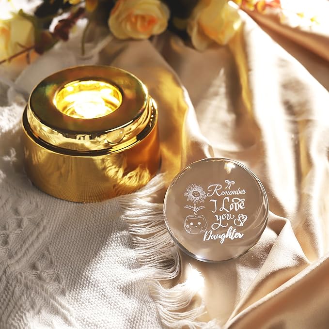 ZHSHWAT Gifts for Daughter,Engraved Crystal Ball Night Light with Rotating Glowing Base - Sunflower Design, USB Powered Decor, Ideal Christmas Birthday Daughter Gifts from Mom Dad