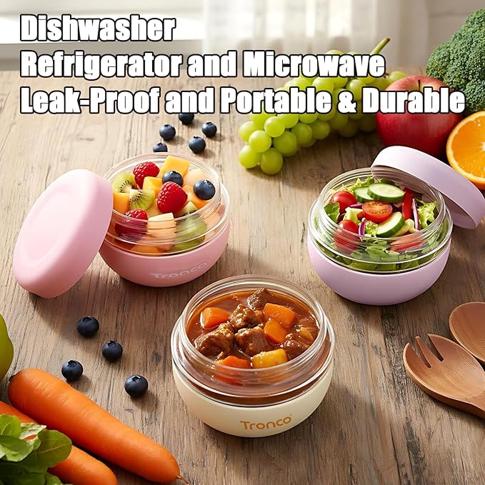 Tronco 24 oz Glass Food Storage & Lunch Bowl Containers with Airtight Lids | Leak & Spill Proof Meal Prep Container & Food Storage Jar for Lunch, Salad, Oats, Soup, BPA-Free, Microwave & Dishwasher Safe