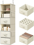 Vailando 6-Shelf Hanging Closet Organizer with 3 Drawers, 6-Shelf Inseparable Closet Organizers and Storage for Wardrobe Organization, Hanging Dresser for Nursury & Dorm Clothes Organizer, Beige