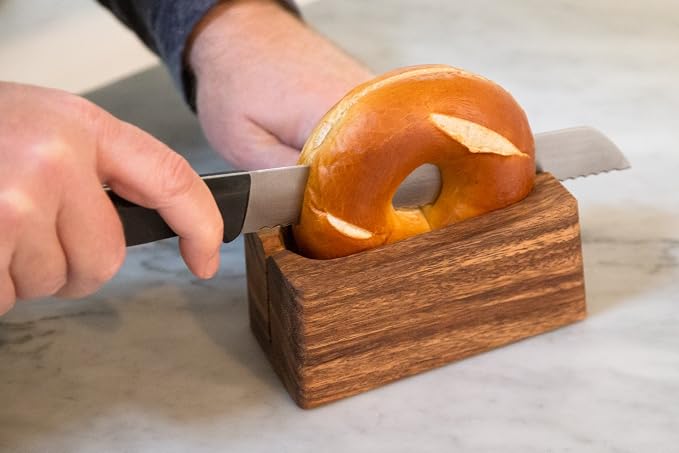 Ironwood Gourmet 28330 Local 338 Bagel Miter, Acacia Wood, 7 x 5.5 x 2.5 inches