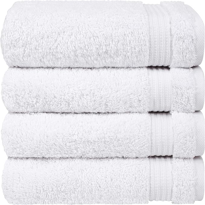 Cotton Paradise 100% Cotton Turkish Towel Set, Soft Absorbent Quick Dry, 4 Piece Hand Towel Set, Snow White