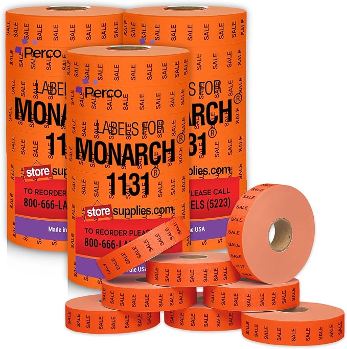 Pricing Labels for Monarch 1131 Sale Fluorescent Red - 60,000 Labels w/ 24 Rolls Value Pack, 3 Sleeves - Made in USA