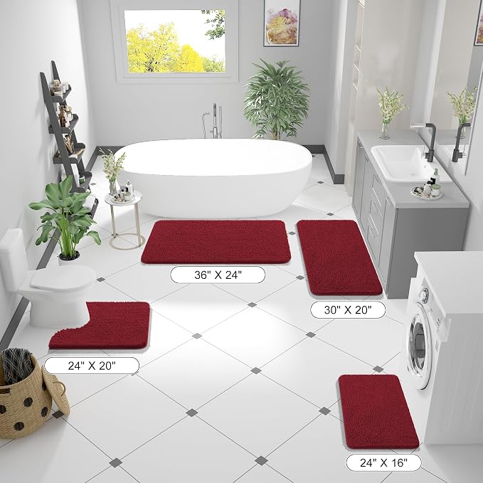 OLANLY Bathroom Runner Rugs 44x24, Extra Soft Absorbent Chenille Bath Rugs, Rubber Backing Quick Dry, Machine Washable Long Bath Mats for Bathroom Floor, Tub and Shower, Home Decor Accessories, Red