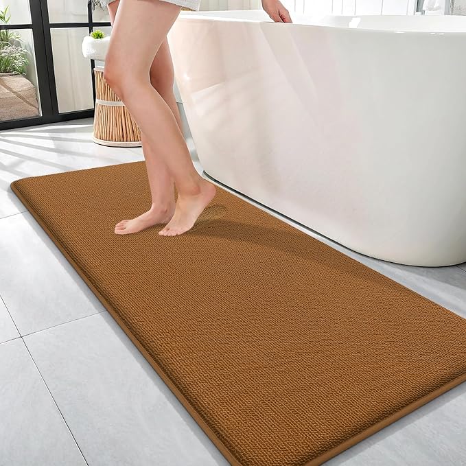 OLANLY Memory Foam Bathroom Runner Rugs 47x17, Absorbent Long Mat, Ochre | Soft Quick Dry Bath Mat Rugs, Non-Slip, Machine Washable Mat for Bathroom Floor, Tub and Shower, Home Decor Accessories