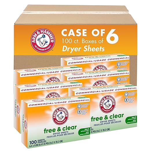 Arm & Hammer Dryer Sheets Professional, Free and Clear, Box of 100 Sheets, (Case of 6)