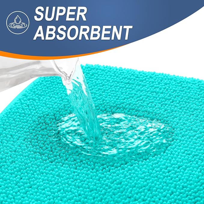 OLANLY Thick Memory Foam Bathroom Rugs 36x24, Soft Absorbent Bath Mat, Teal | Quick Dry Bath Mat Rugs, Non-Slip Mats, Machine Washable Carpet for Bathroom Floor, Tub and Shower, Home Decor Accessories