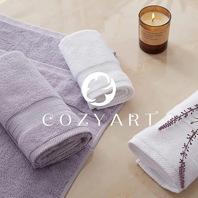 COZYART Luxury Bath Towel Set 3 PCS, Lavender 100% Turkish Cotton 650 GSM | OEKO-Tex 100 Certified Zero Twist Ring Spun, Soft Absorbent Quick Dry, Plush Fluffy, Breathable Hotel Quality for Daily Use