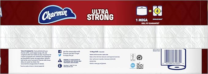 Charmin Ultra Strong Toilet Paper, 16 Mega Rolls = 64 Regular Rolls