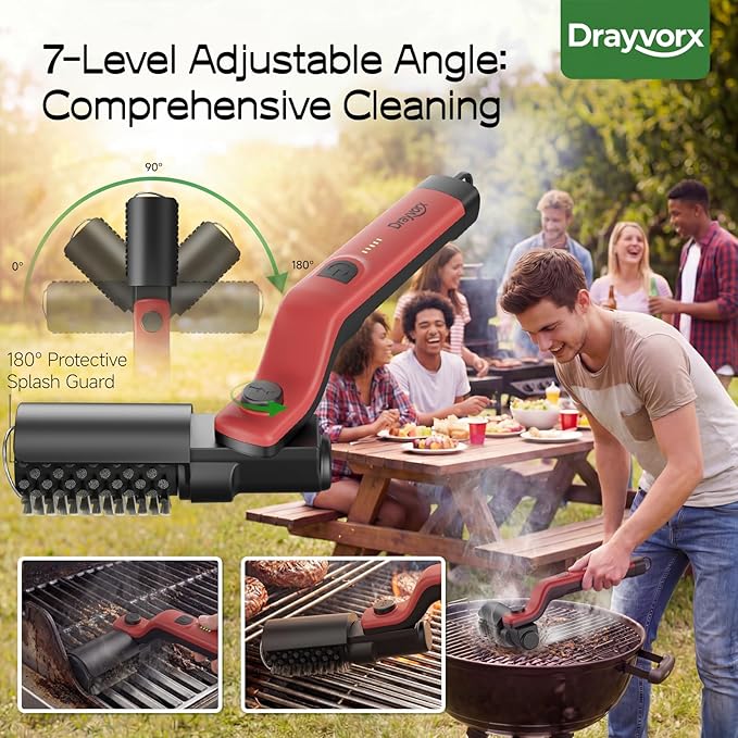 Electric Grill Brush, High Torque Grill Brush with 3-Speed Modes, 20kg Max Torque BBQ Cleaner Safe for Porcelain Cast Iron Stainless Steel, Reinforced Steel Bristles, for Fathers Day