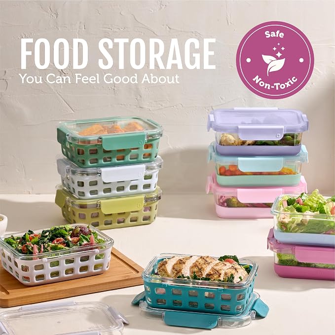 Ello Duraglass 3.4 Cup Glass Meal Prep Containers, 10 Pc, 5 Pack, Evening Orchard