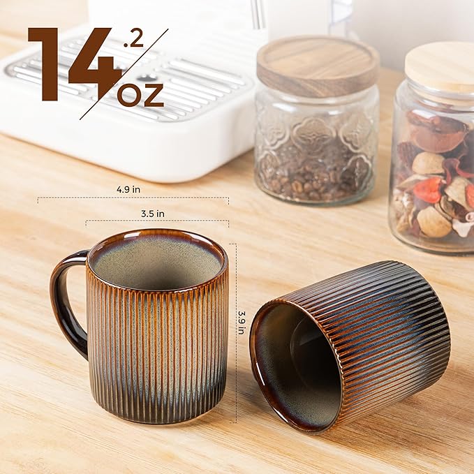 theterra Ceramic Coffee Mugs Set of 6, 14.2oz Handmade Coffee Cups with Handle for Latte, Tea, Milk, Beer, Hot Cocoa, Coca Mocha