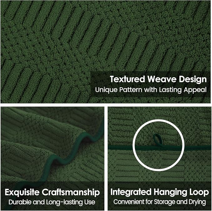 JML Microfiber Bath Towels, Olive-Green, 30" x 60", Pack of 2 | Hanging Hook, Lint Free, Oversized, Soft, Super Absorbent, Fast Drying, Use for Sport, Fitness, Yoga, Diamond Cross Grid