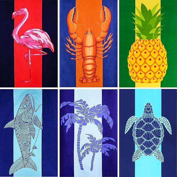 6 Packs Oversized Terry Beach Towel Set 36 x 72 Thin Extra Large Big Soft Bulk Towels Blanket Clearance XL Travel Adult Pool Camping Swim Essentials Cruise Accessories Must Haves Vacation Necessities