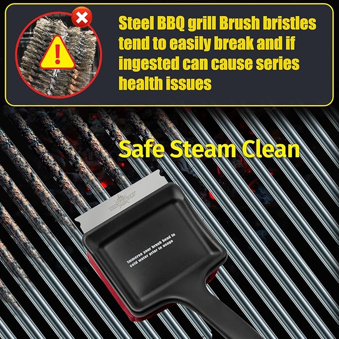 19" Large Bristle-Free Steam Grill Brush,No Bristle Shedding – Safe Grill Accessories for Cast Iron, Porcelain& Charcoal Grills,Ultra-Strong Outdoor Grill Cleaner