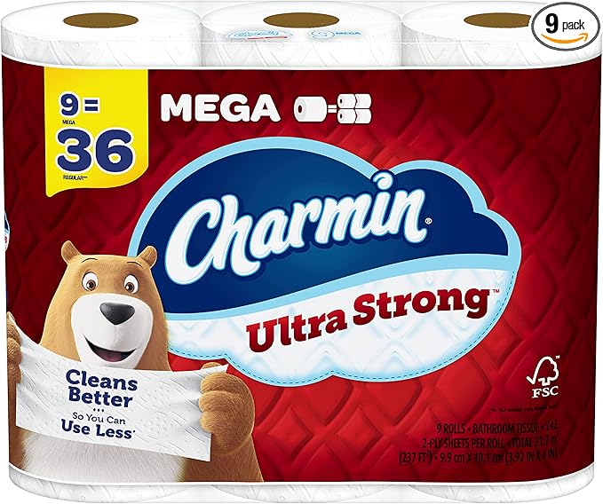 Charmin Ultra Strong Toilet Paper 9 Mega Rolls, 242 Sheets Per Roll